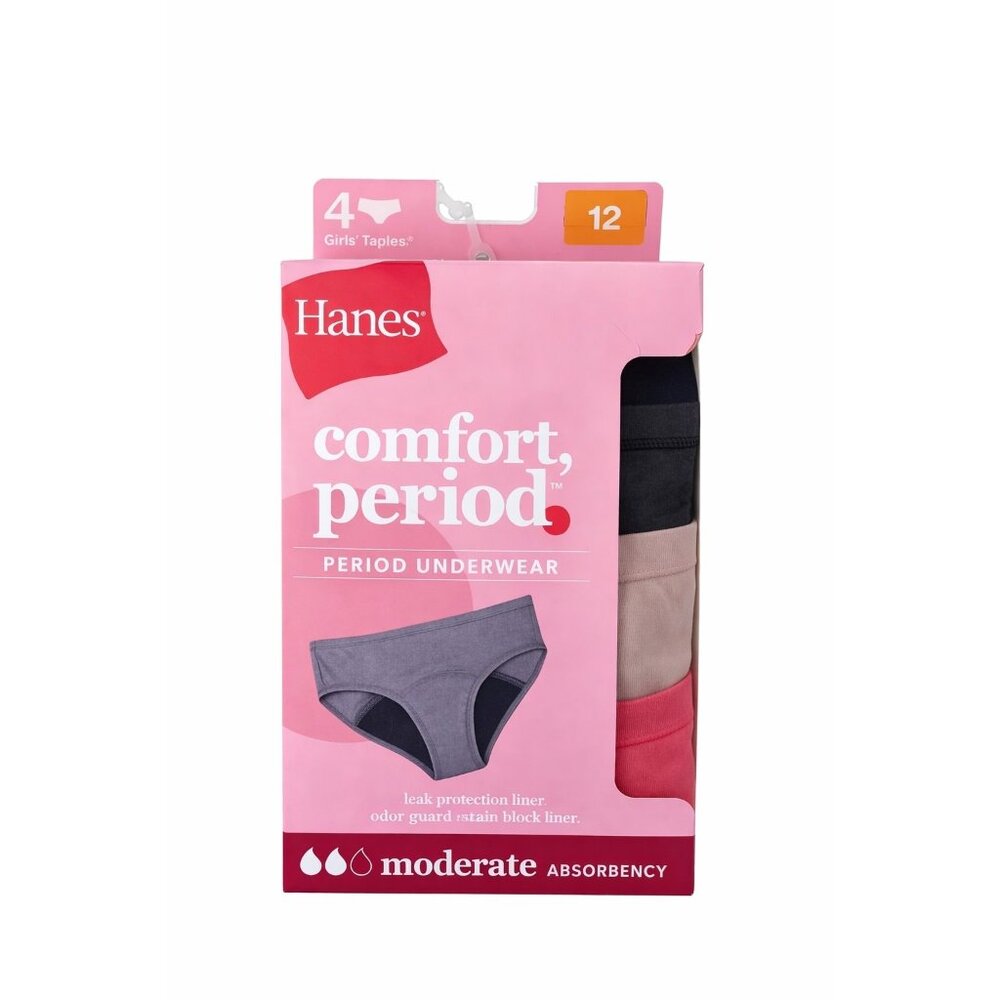 Hanes Girls Comfort Period Underwear Size 12 4 Pack Moderate